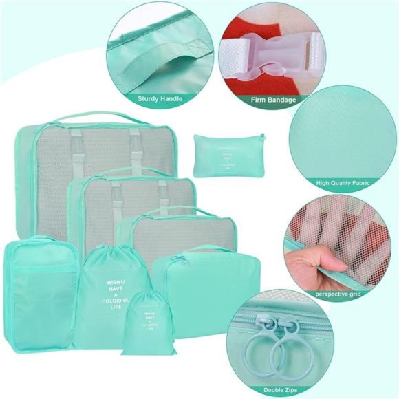 8 Set Packing Cubes for Suitcases Blue Travel Luggage Packing Organizers - Picture 5 of 6